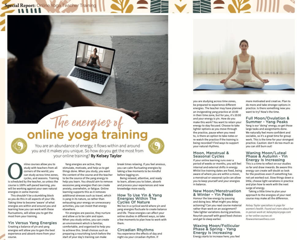 Article in OM Yoga for online yoga classes. 